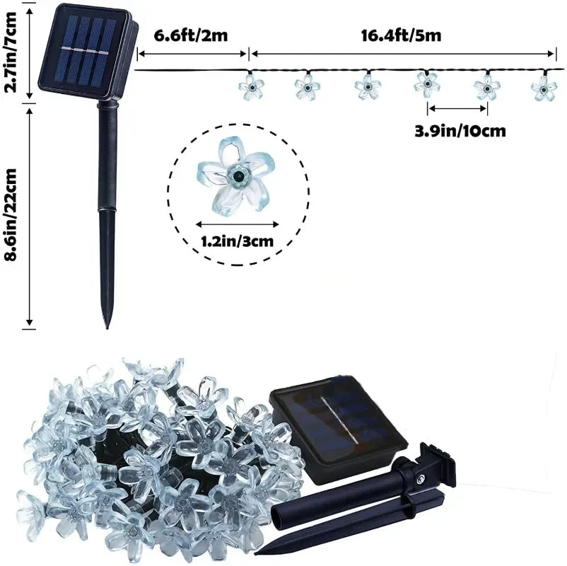 Solar Cherry Garden Blossom Flower Lights Garlands String Lights Solar Outdoor Waterproof Lawn Pathway Christmas Decoration Lamp