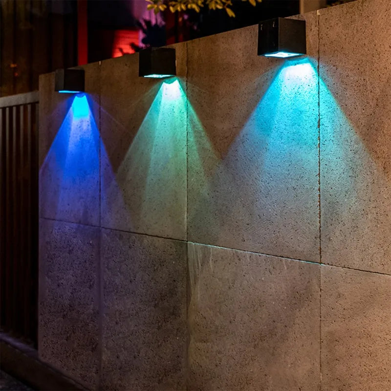 2-Pack Solar Powered Oudoor Landscape Wall Lights Waterproof RGBW Outdoor Lights for Garden Patio Yard