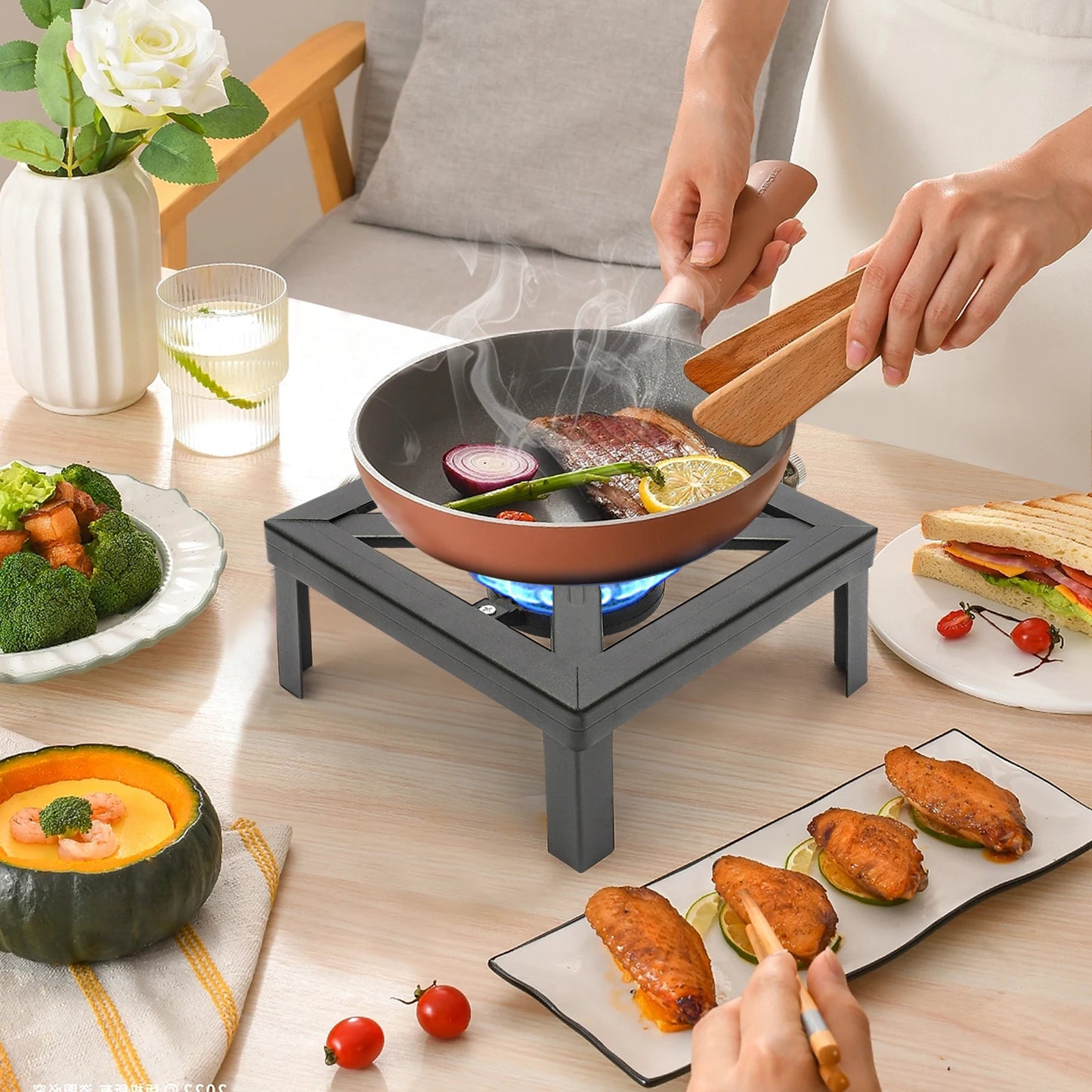 Portable Single Burner Gas Stove Outdoor Propane Cooker with Adjustable 0-20Psi Regulator Hose for Patio Camping, BBQ