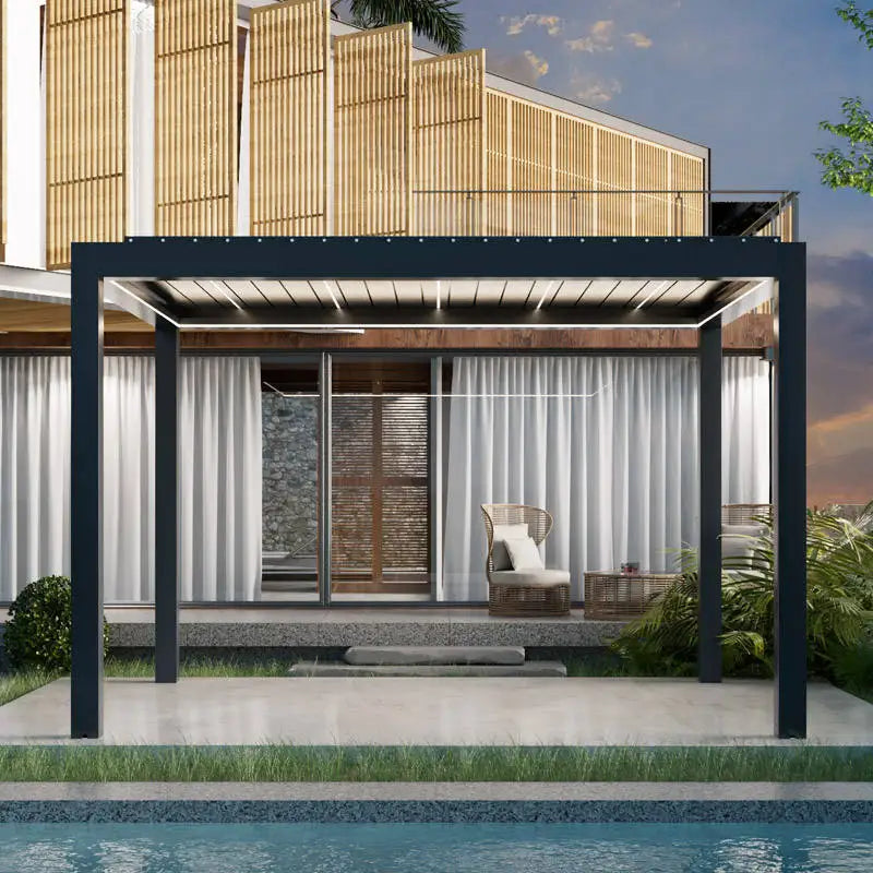 Garden Adjustable Outdoor Gazebo Customized Modern Bioclimatic Motorized Aluminium Louver Pergola