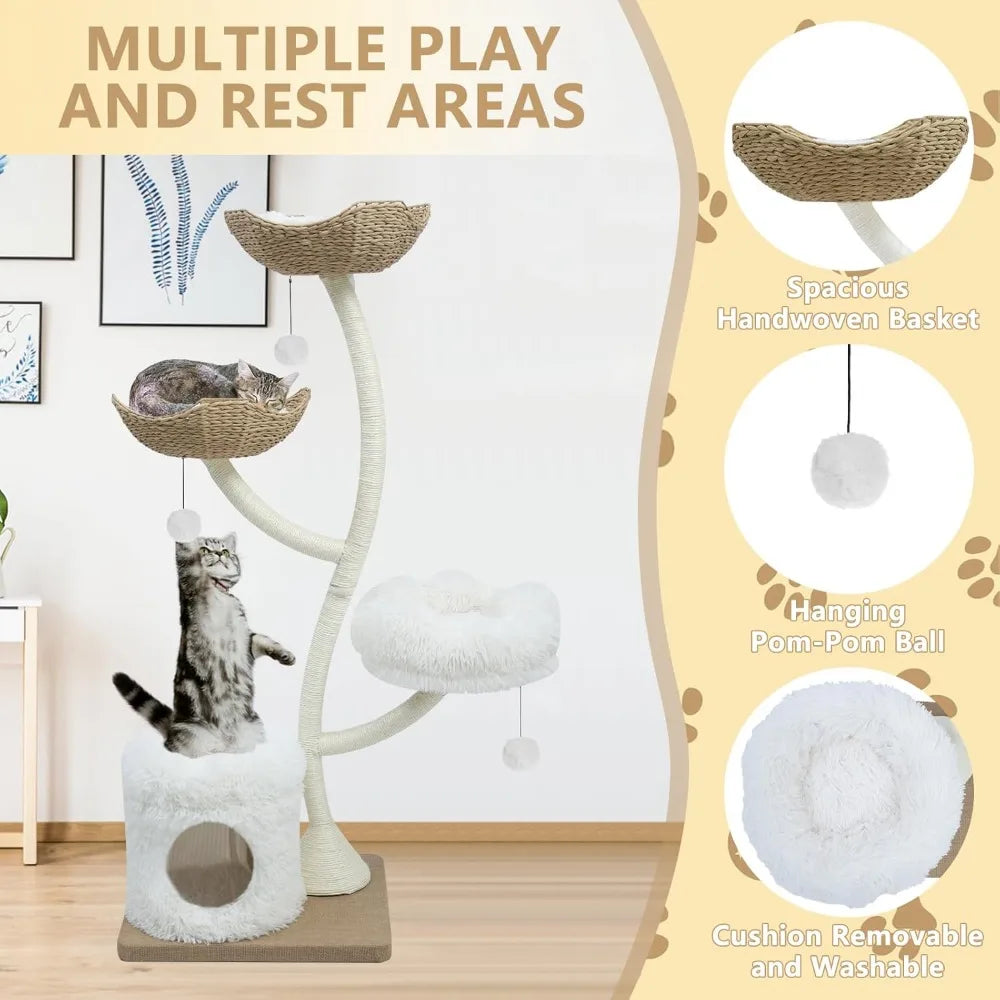 Very 63” Cat Tree Tower For Indoor Cats, Multi-Level Large Cat Climbing Furniture With Scratching Posts, Soft Perch, Cozy Cave,