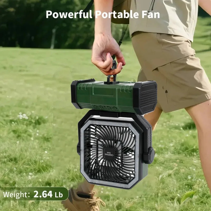 20000mAh Camping Fan Battery Powered Fan LED Lights 4-speed Adjustable Office Fan Portable Outdoor Tent Hook Fan Construction