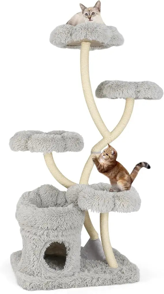 PETSITE 65 Inch Tall Cat Tree, Multi-Level Modern Cat Tree Tower with Sisal Scratching Posts, Cat Condo, Soft Long Plush Covered