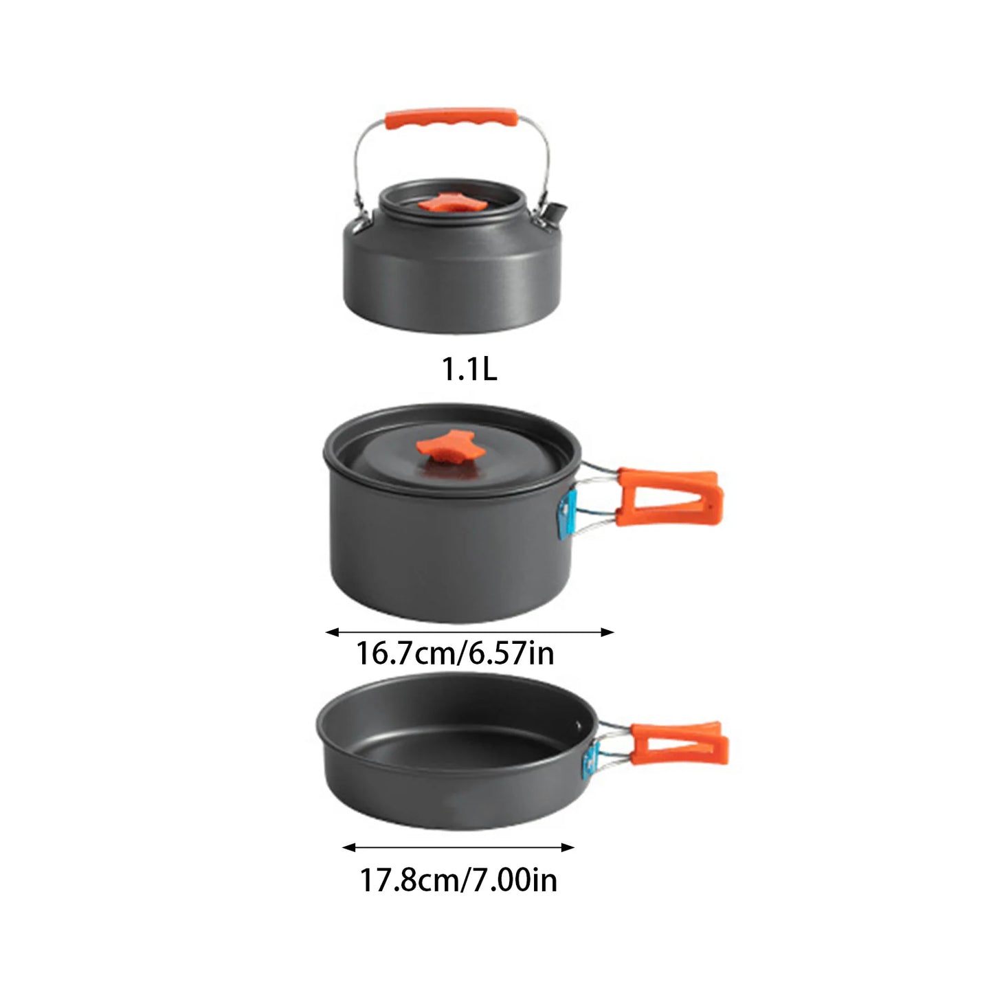 3pcs Camping Cookware Set Portable Non-Stick Aluminum Alloy Pot Pan 1.1L Kettle kit for Outdoor Survival Cooking Supplies