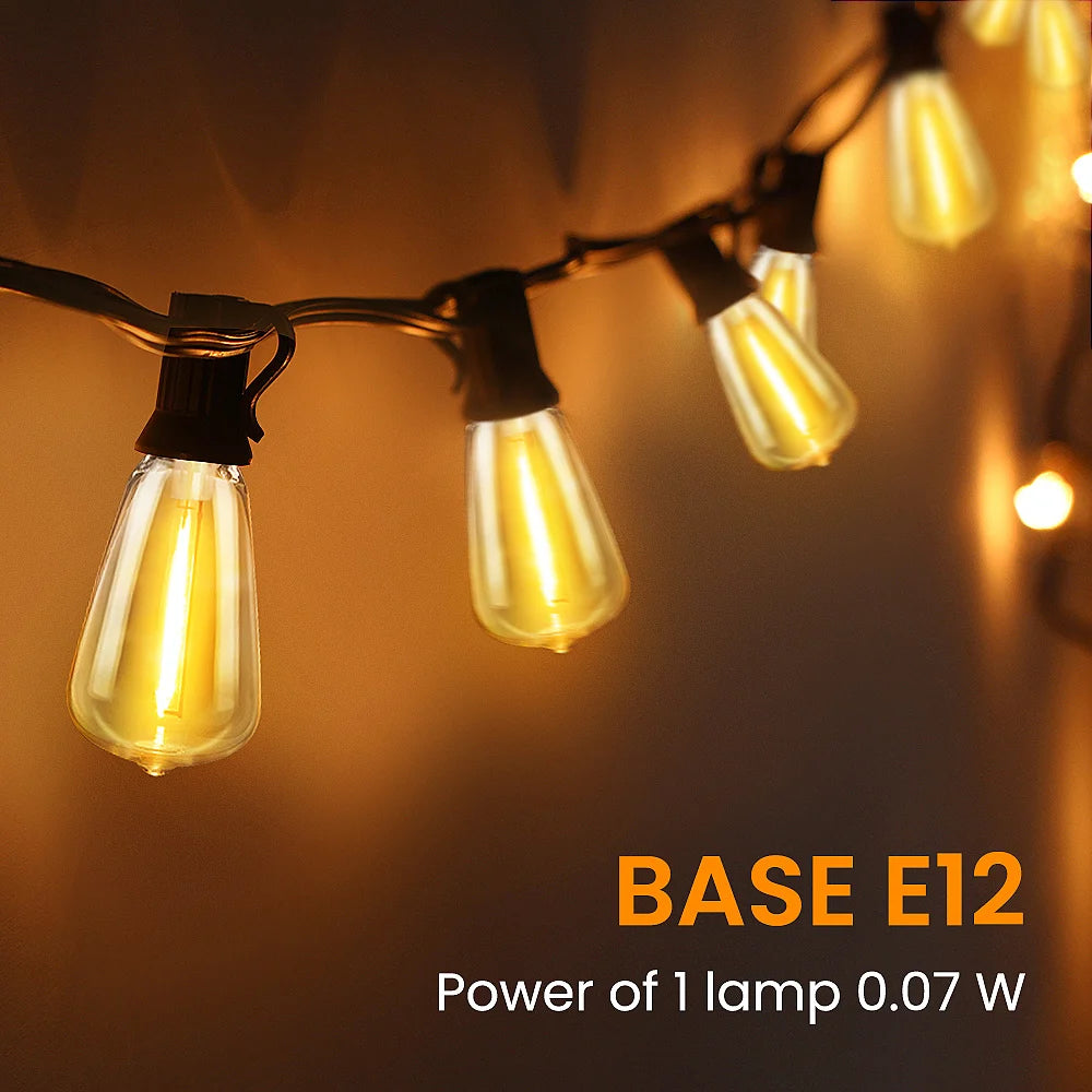 50ft/100ft/25ft LED Outdoor String Lights - 2200K, Shatterproof ST38 Bulbs, Dimmable & Connectable, Warm White for Garden, Porc