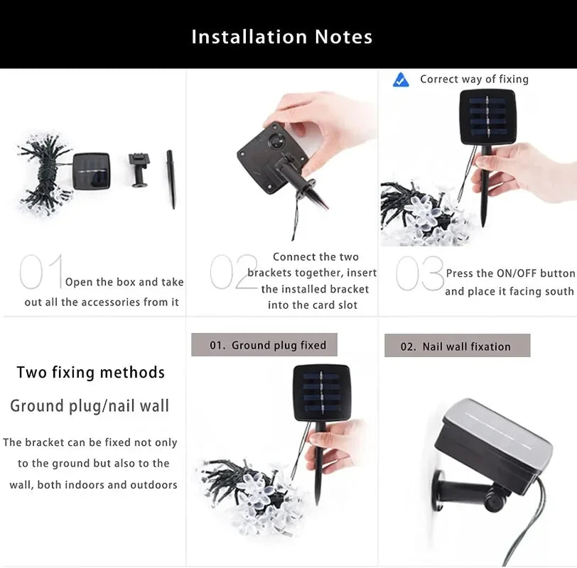 Solar Cherry Garden Blossom Flower Lights Garlands String Lights Solar Outdoor Waterproof Lawn Pathway Christmas Decoration Lamp