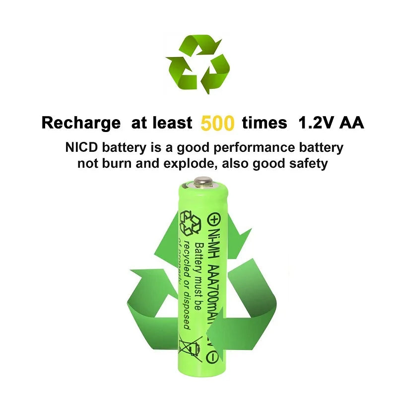 AAA Rechargeable Batteries Set 700mAh 1.2V Ni-MH Triple A Batteries High Capacity for Garden Landscaping Outdoor Solar Lights