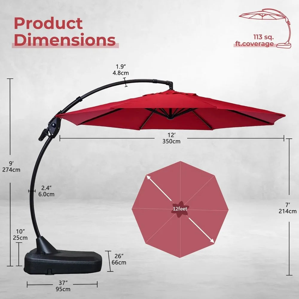 12 FT Outdoor Cantilever Umbrella, Large Round Aluminum Offset Umbrellas with Base for Garden Deck Patio,Outdoor Umbrella