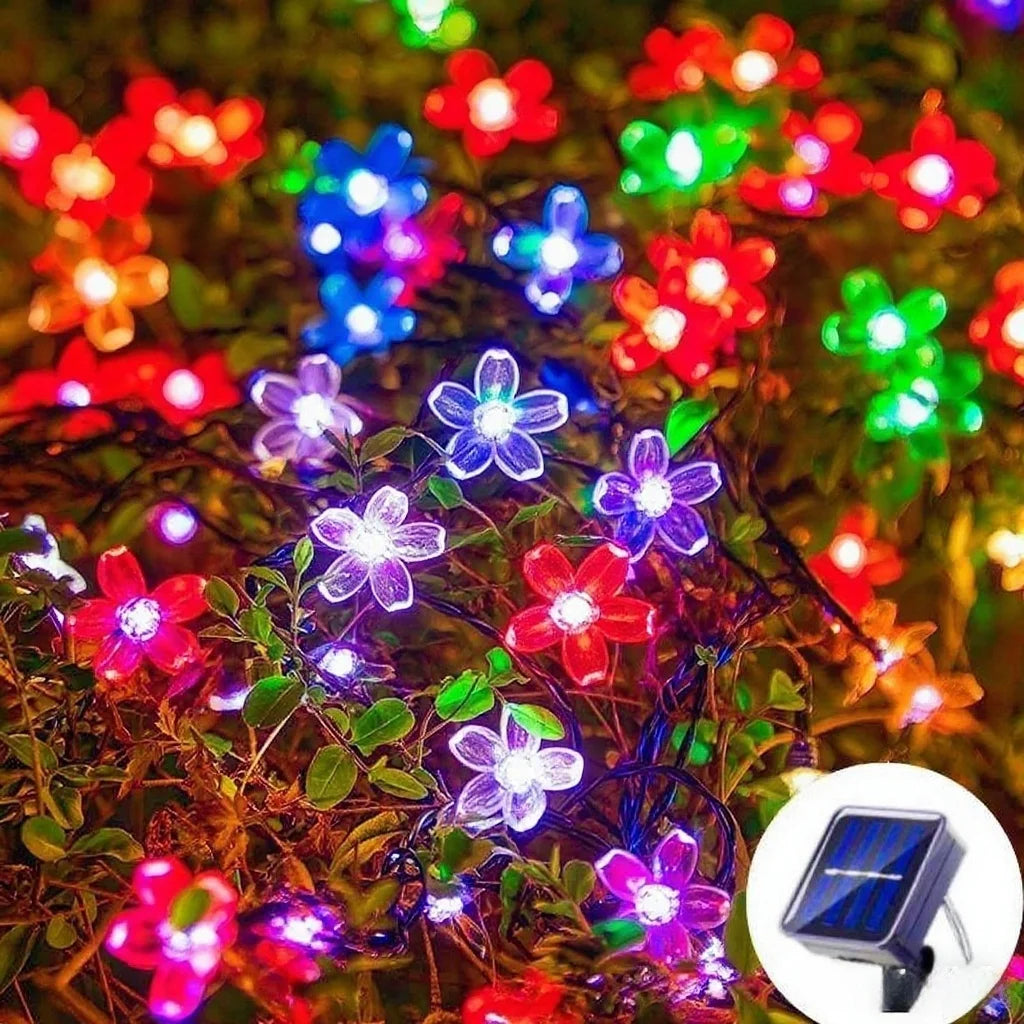 Solar Cherry Garden Blossom Flower Lights Garlands String Lights Solar Outdoor Waterproof Lawn Pathway Christmas Decoration Lamp