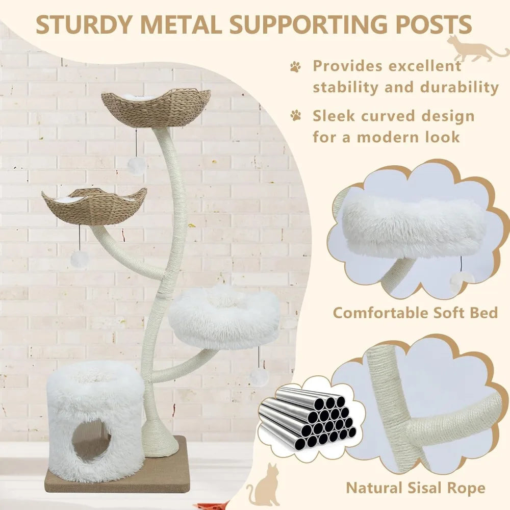 Very 63” Cat Tree Tower For Indoor Cats, Multi-Level Large Cat Climbing Furniture With Scratching Posts, Soft Perch, Cozy Cave,