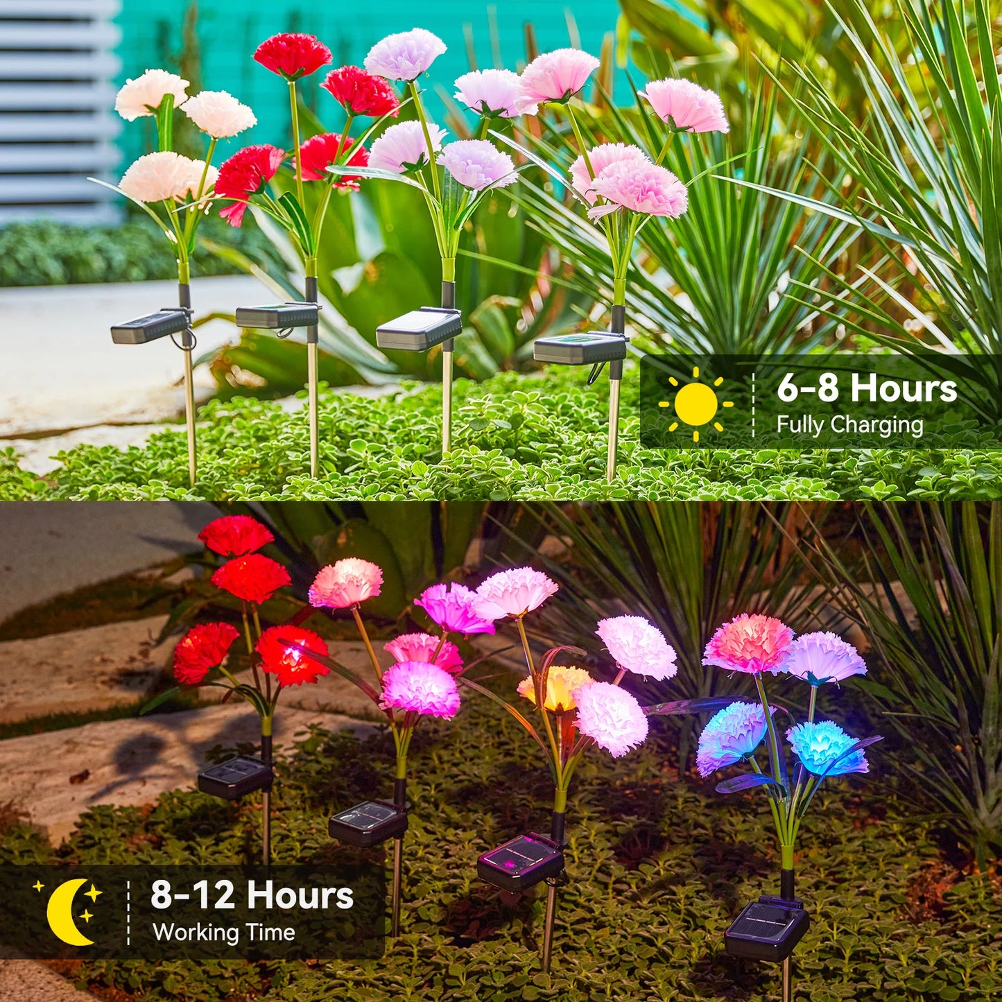 4Pack Solar Flowers Lights with Larger & More Realistic Flower, Outdoor Decor for Garden/Patio/Yard/Ideal Gift