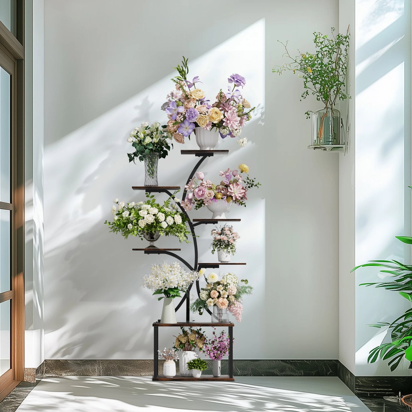 Multilayered Plant Stand Industrial Style Tree-Shaped Plant Stand Display Rack Corner Flower Holder for Garden Planters, Indoor
