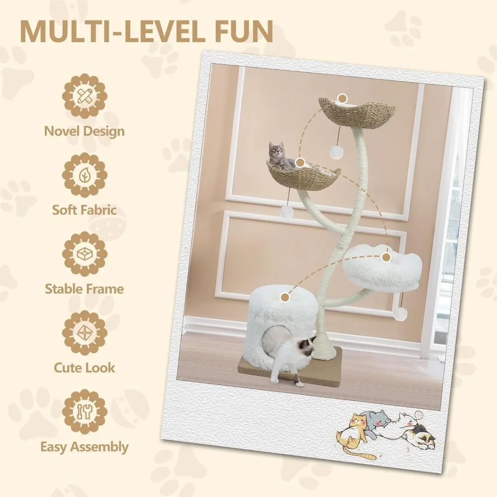 Very 63” Cat Tree Tower For Indoor Cats, Multi-Level Large Cat Climbing Furniture With Scratching Posts, Soft Perch, Cozy Cave,