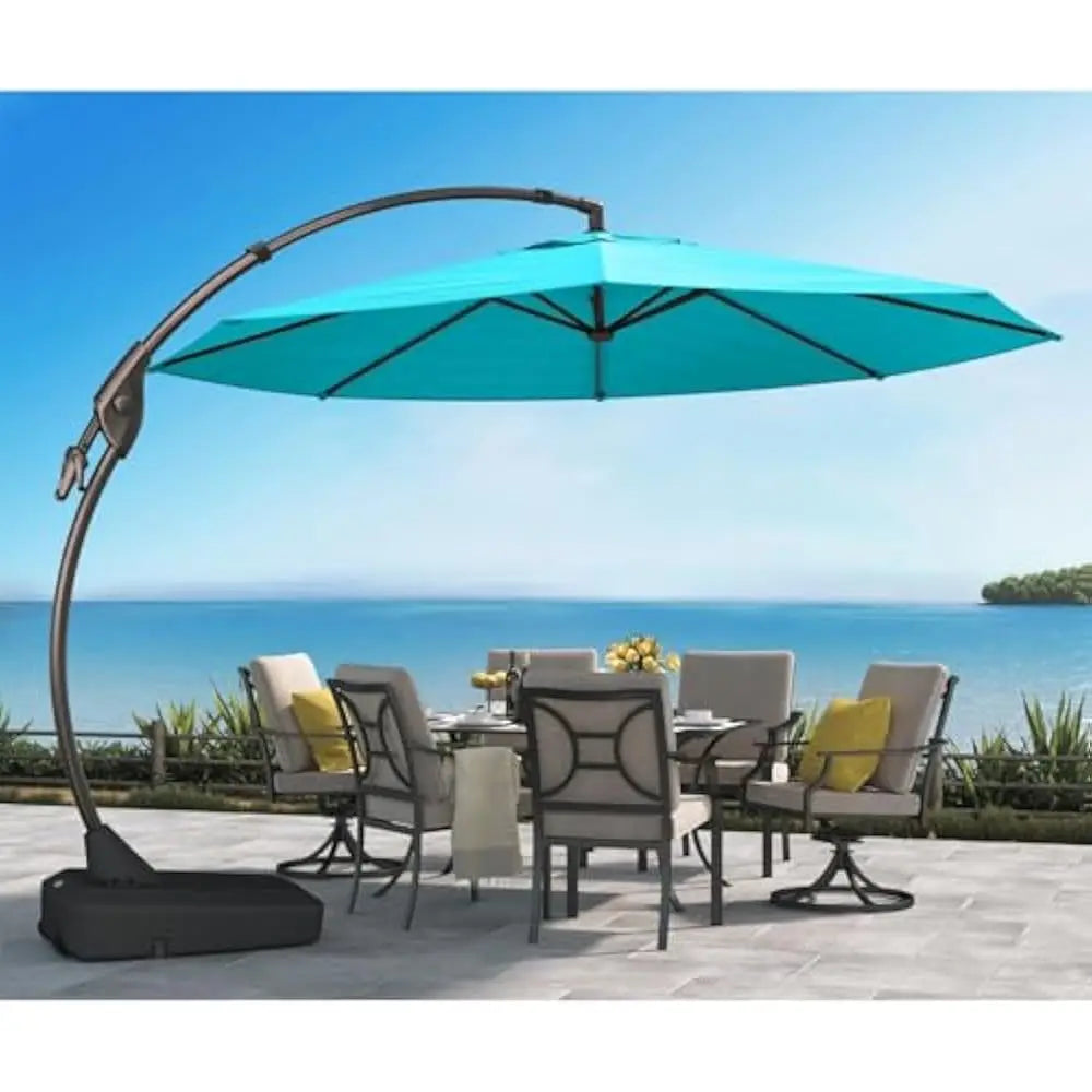 12 FT Outdoor Cantilever Umbrella, Large Round Aluminum Offset Umbrellas with Base for Garden Deck Patio,Outdoor Umbrella