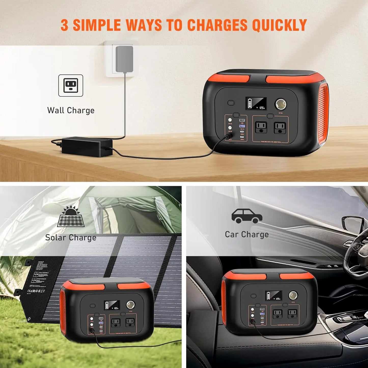 600W/300W/200W Portable Power Station,110V AC Outlets Solar Generator Storage Energy Power Bank For Camping Travel RV Trip Home