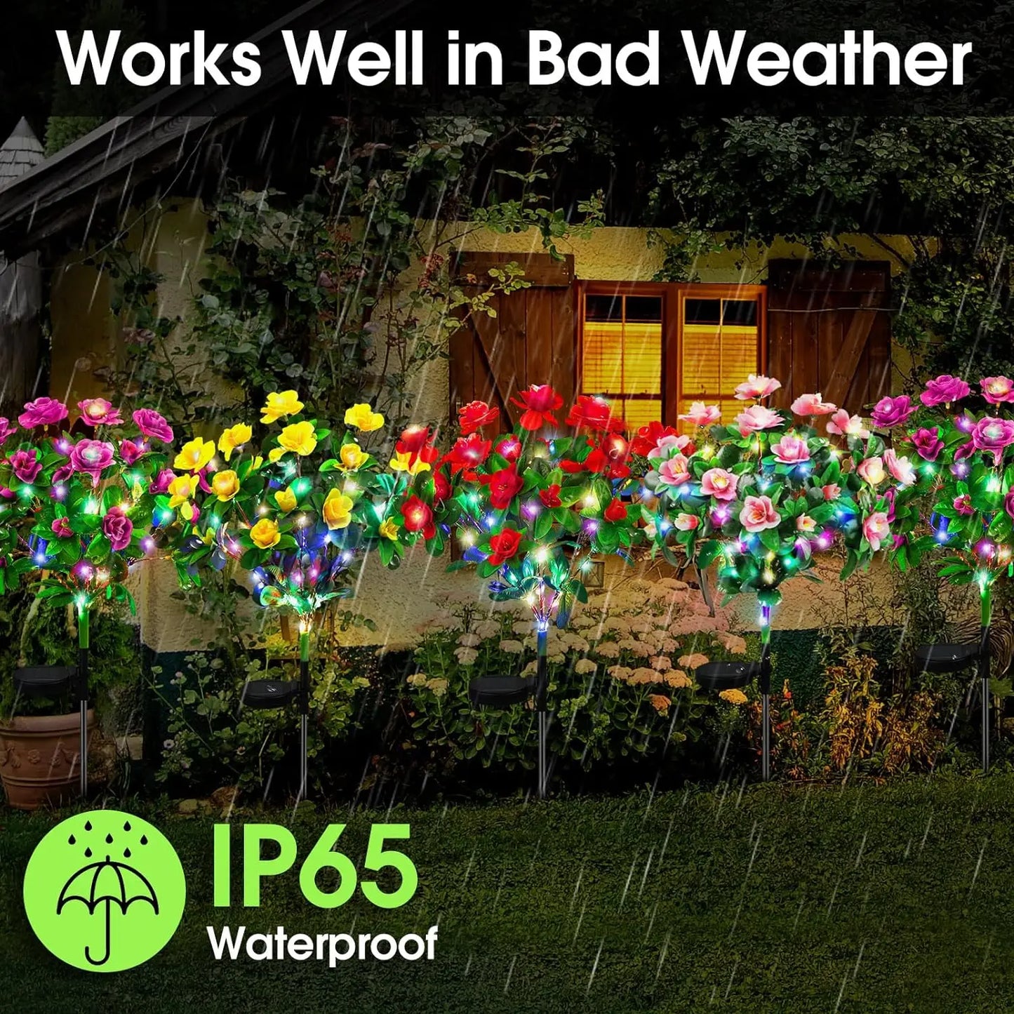 LED Solar Light Waterproof Azalea Solar Flowers Lamp Outdoor Decorative for Garden Yard Lawn Path Lighting Holiday Wedding Decor