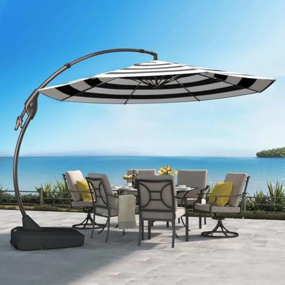 12 FT Outdoor Cantilever Umbrella, Large Round Aluminum Offset Umbrellas with Base for Garden Deck Patio,Outdoor Umbrella