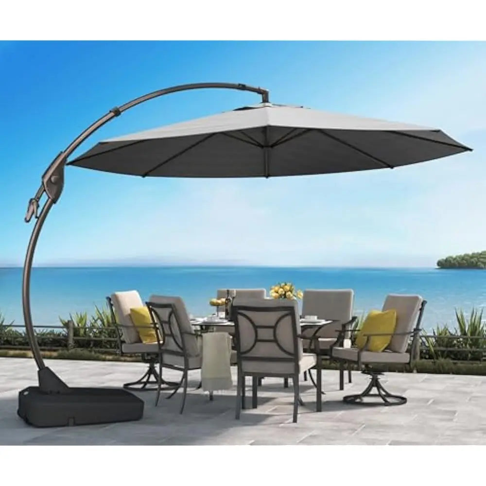 12 FT Outdoor Cantilever Umbrella, Large Round Aluminum Offset Umbrellas with Base for Garden Deck Patio,Outdoor Umbrella