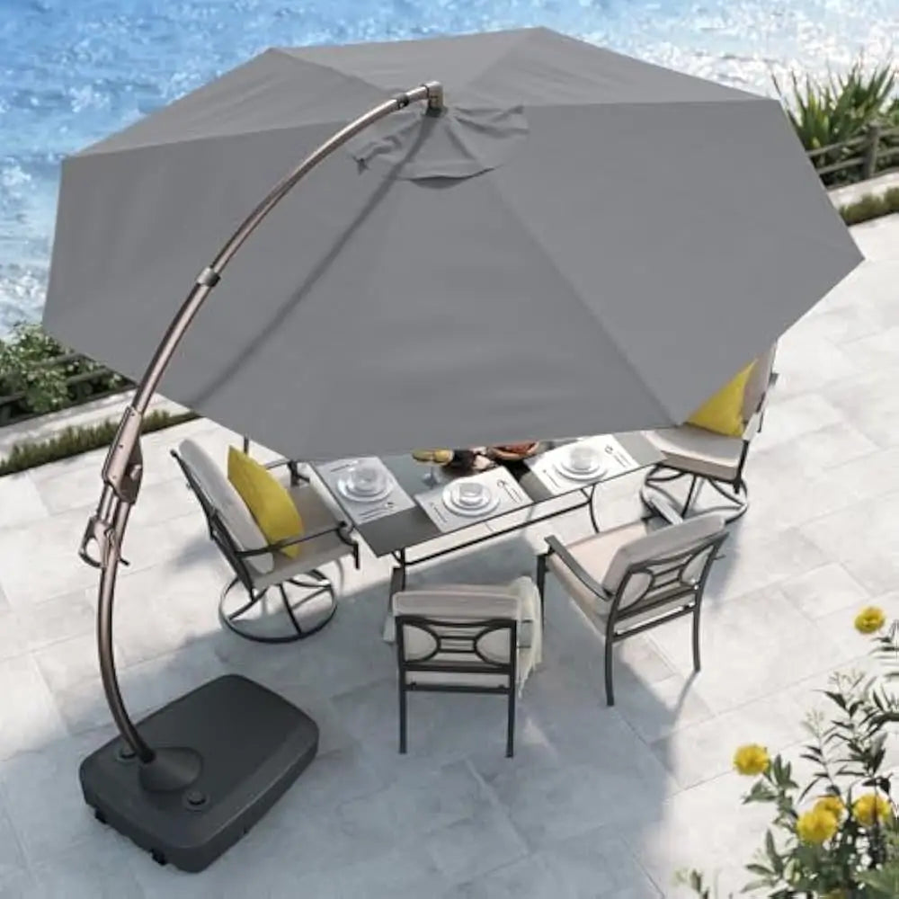 12 FT Outdoor Cantilever Umbrella, Large Round Aluminum Offset Umbrellas with Base for Garden Deck Patio,Outdoor Umbrella