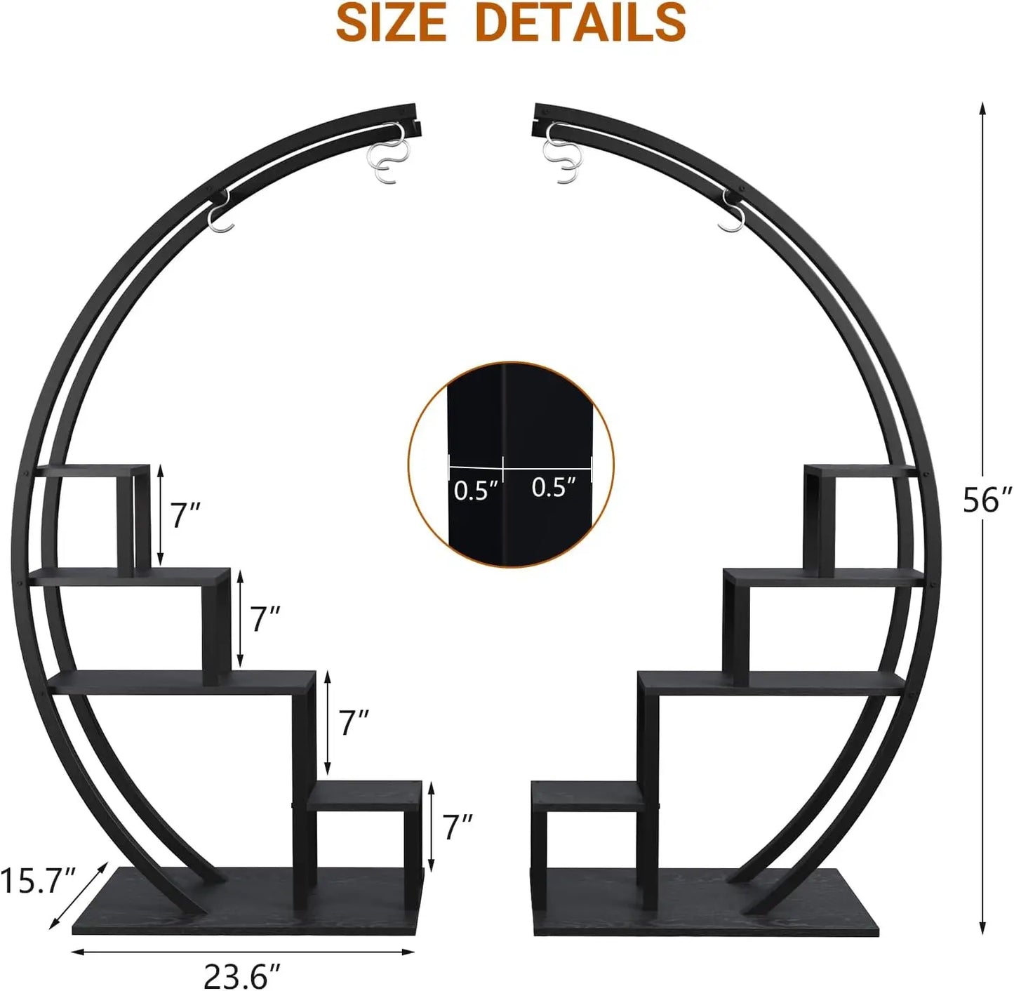 2pcs 5-Tier Metal Plant Stand Indoor Half Moon Shape Tall Garden Plant Holder Round Flower Shelf Rack for Home Patio Lawn Living
