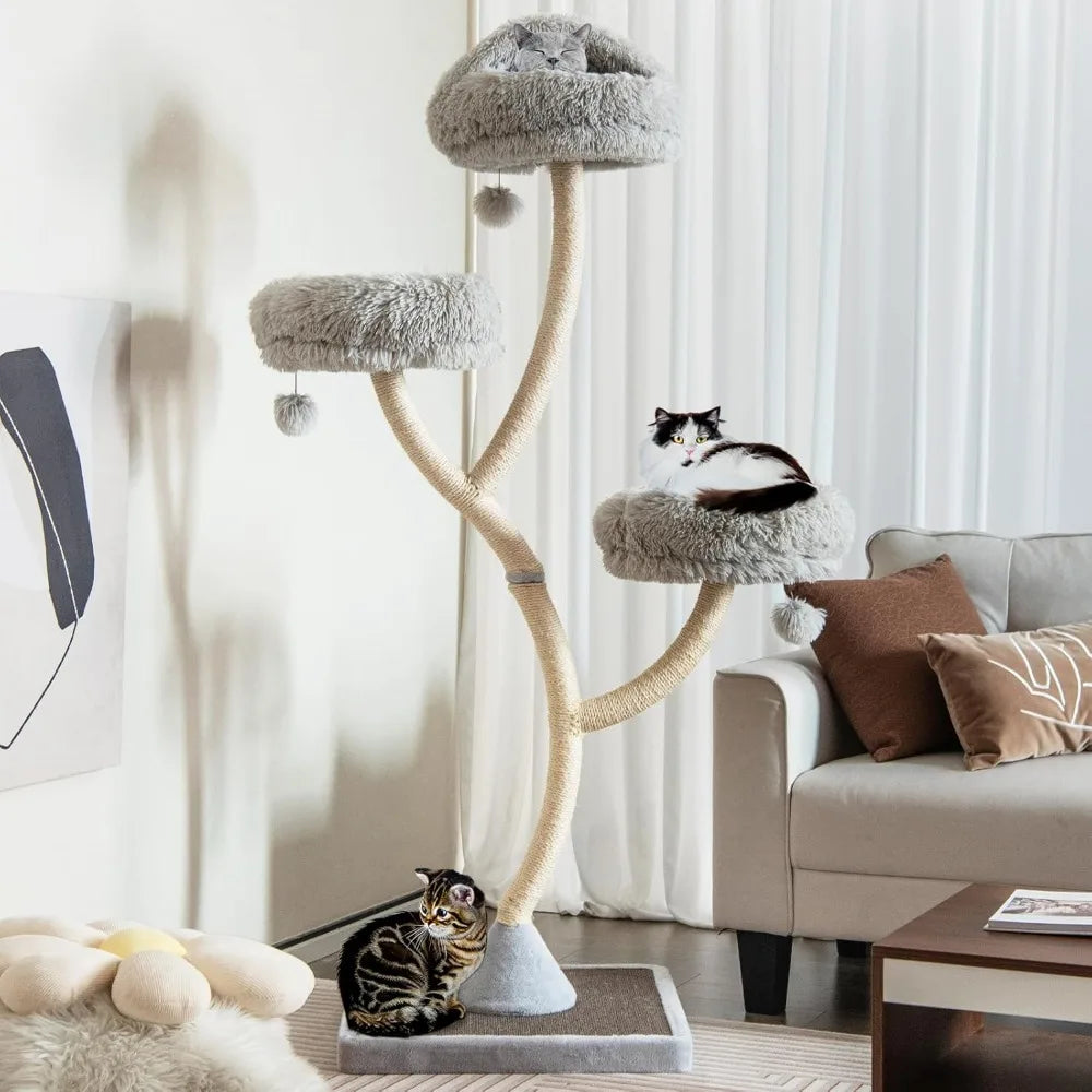 PETSITE 70" Tall Cat Tree, Cat Tower with Scratching Posts and Board, Multi-Level Cat Tower for Large Cats 20 lbs+ with 3 Cozy P