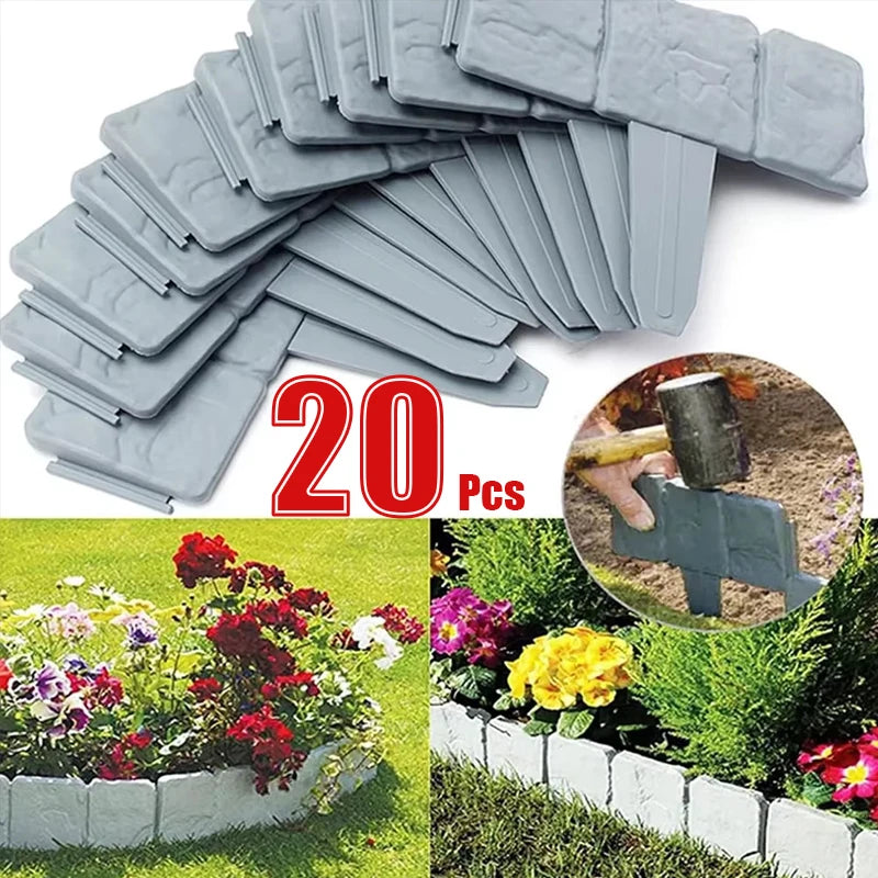 20/10/5pcs Plastic Garden Edging Border, Imitation Stone Fence Panels, Patio Outdoor Barrier