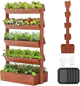 SUNYRISY 5 Tiers Vertical Wooden Raised Garden Bed Outdoor, Freestanding Garden Planter Box Stand for Planting Herbs Flowers Veg