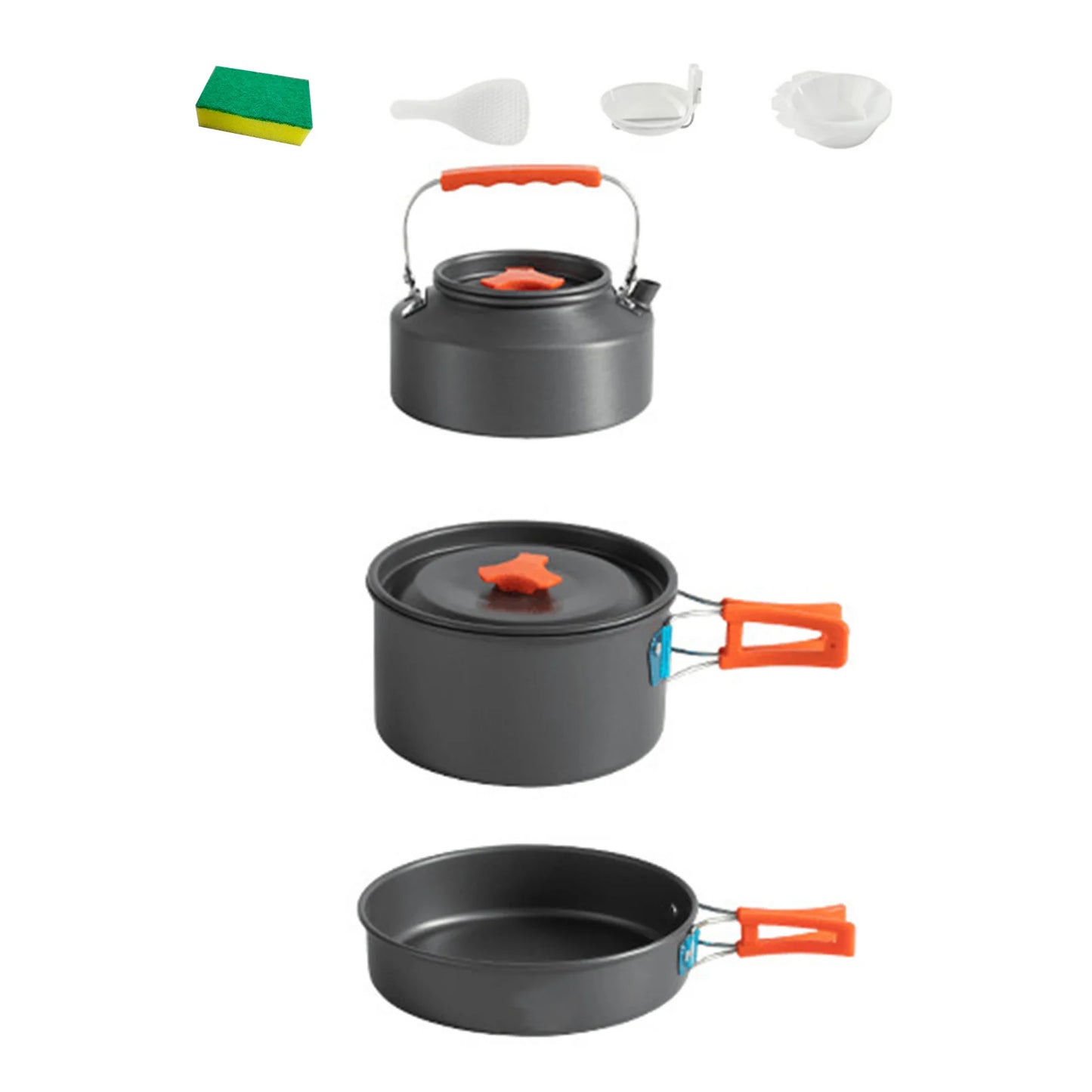 3pcs Camping Cookware Set Portable Non-Stick Aluminum Alloy Pot Pan 1.1L Kettle kit for Outdoor Survival Cooking Supplies