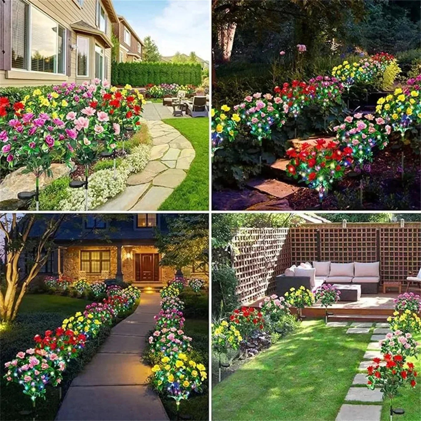 LED Solar Light Waterproof Azalea Solar Flowers Lamp Outdoor Decorative for Garden Yard Lawn Path Lighting Holiday Wedding Decor