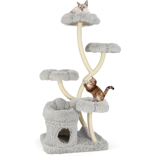 PETSITE 65 Inch Tall Cat Tree, Multi-Level Modern Cat Tree Tower with Sisal Scratching Posts, Cat Condo, Soft Long Plush Covered