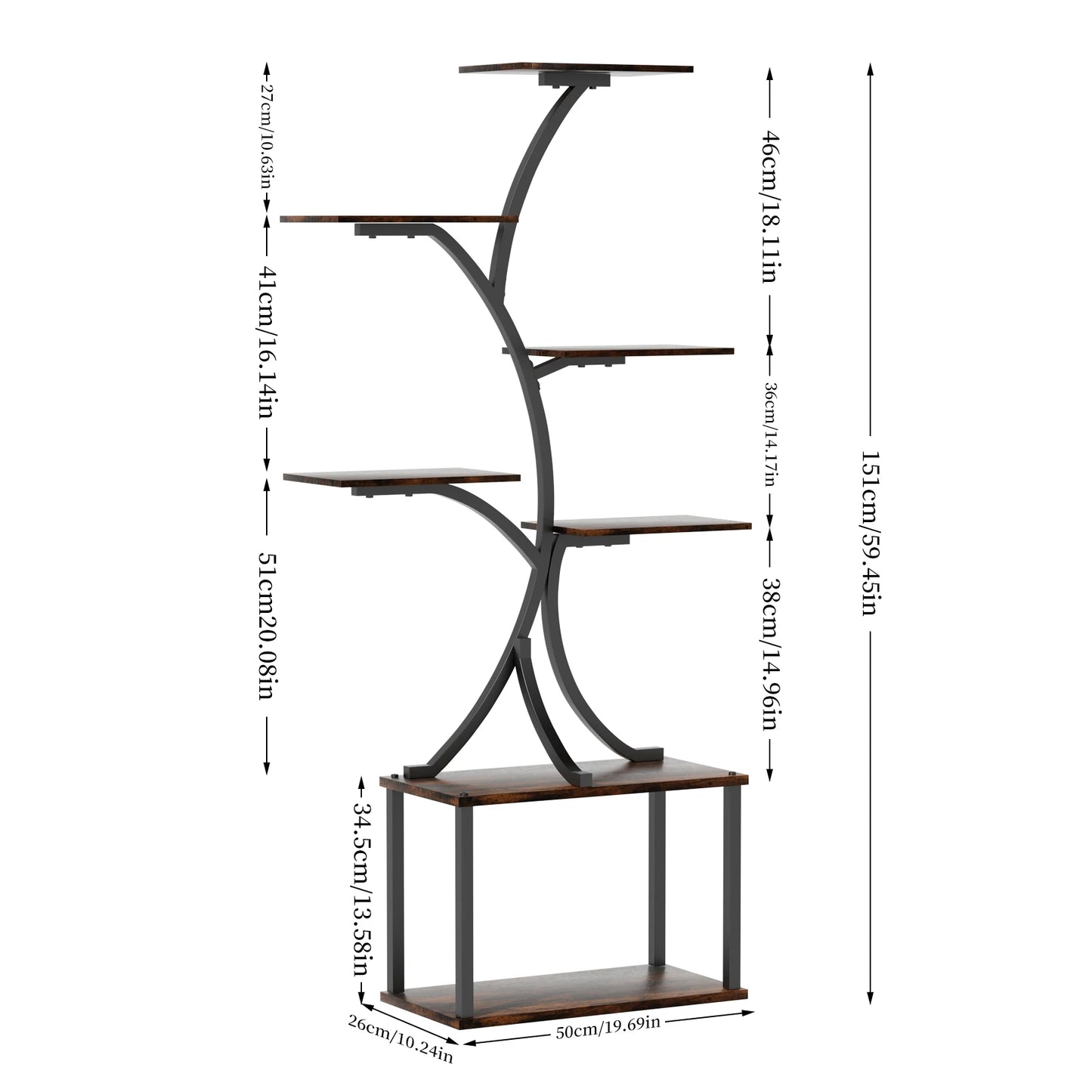 Multilayered Plant Stand Industrial Style Tree-Shaped Plant Stand Display Rack Corner Flower Holder for Garden Planters, Indoor