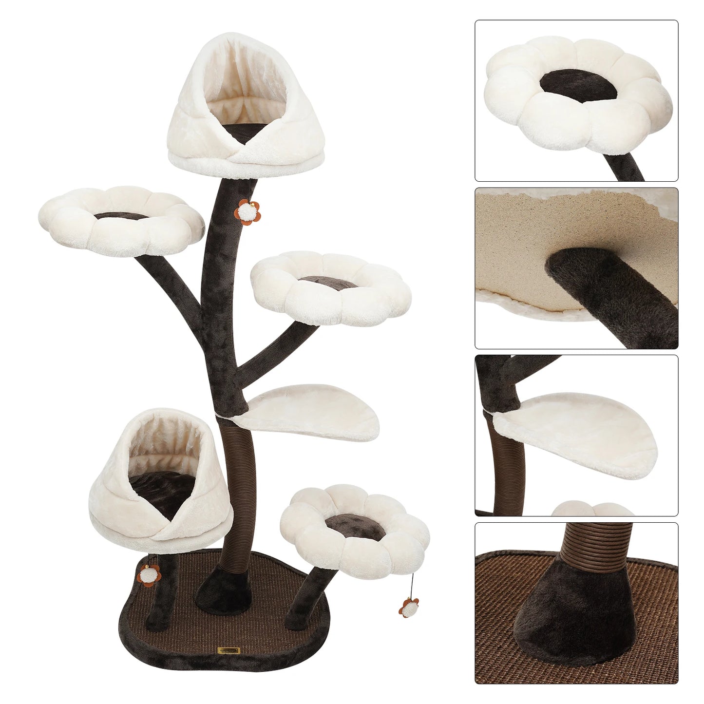 Large Cat Tree, Multi-Level Tall Cat Tower with Sisal Scratching Posts, Hammocks, Cat Condo and Removable Washable Cushions