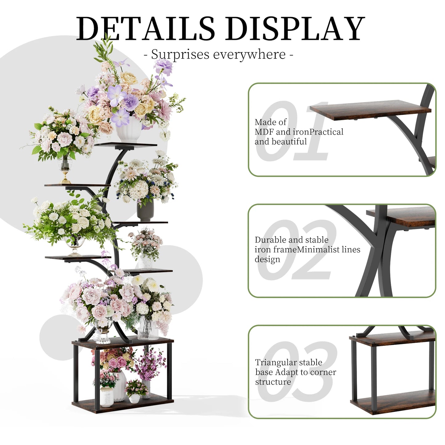 Multilayered Plant Stand Industrial Style Tree-Shaped Plant Stand Display Rack Corner Flower Holder for Garden Planters, Indoor