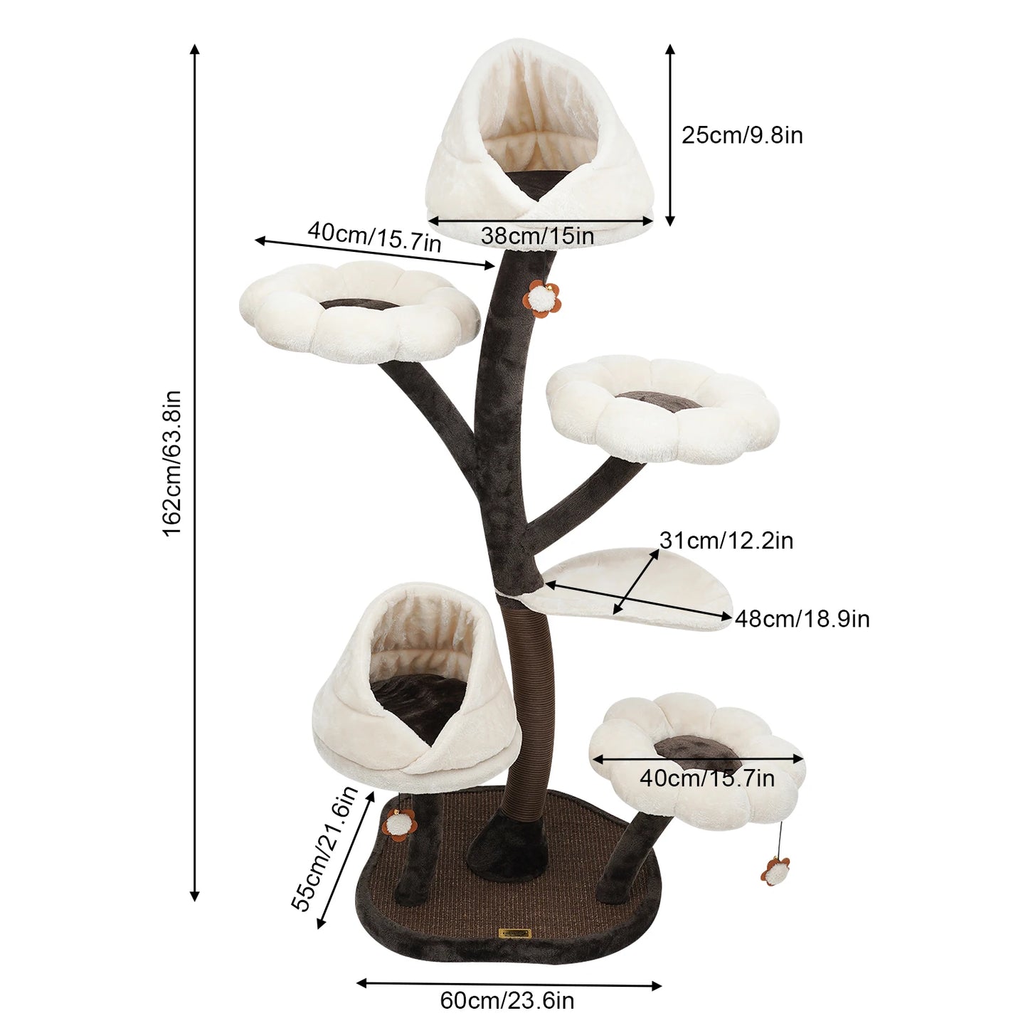 Large Cat Tree, Multi-Level Tall Cat Tower with Sisal Scratching Posts, Hammocks, Cat Condo and Removable Washable Cushions