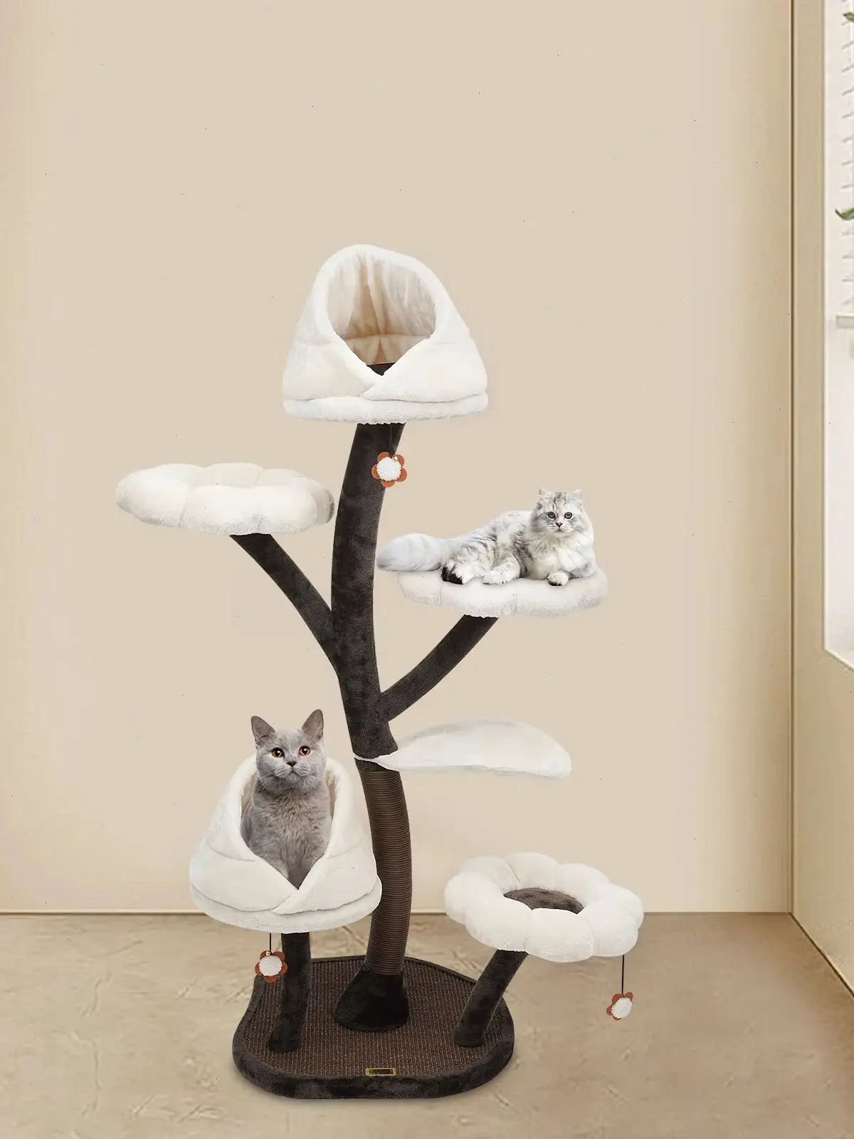 Large Cat Tree, Multi-Level Tall Cat Tower with Sisal Scratching Posts, Hammocks, Cat Condo and Removable Washable Cushions