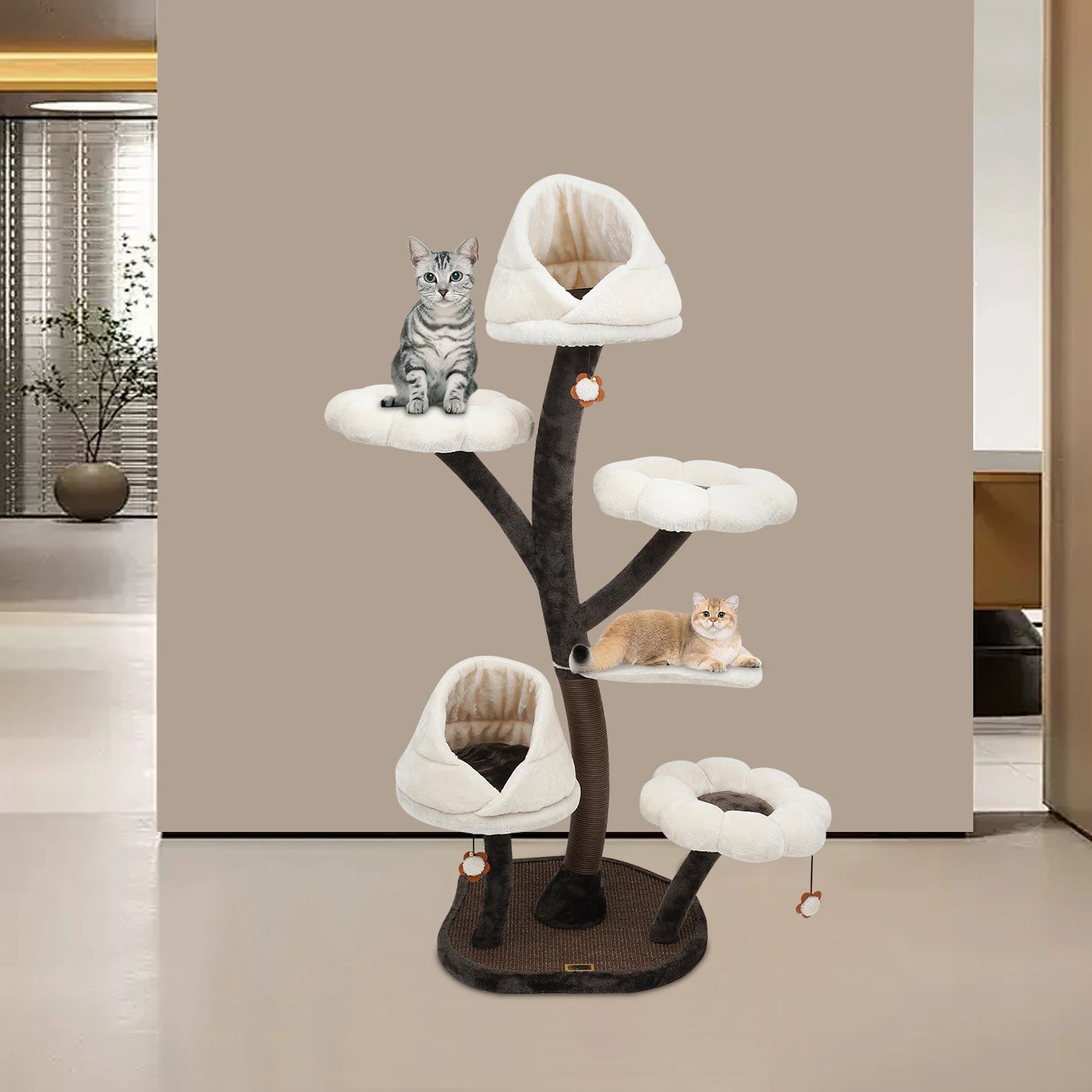 Large Cat Tree, Multi-Level Tall Cat Tower with Sisal Scratching Posts, Hammocks, Cat Condo and Removable Washable Cushions
