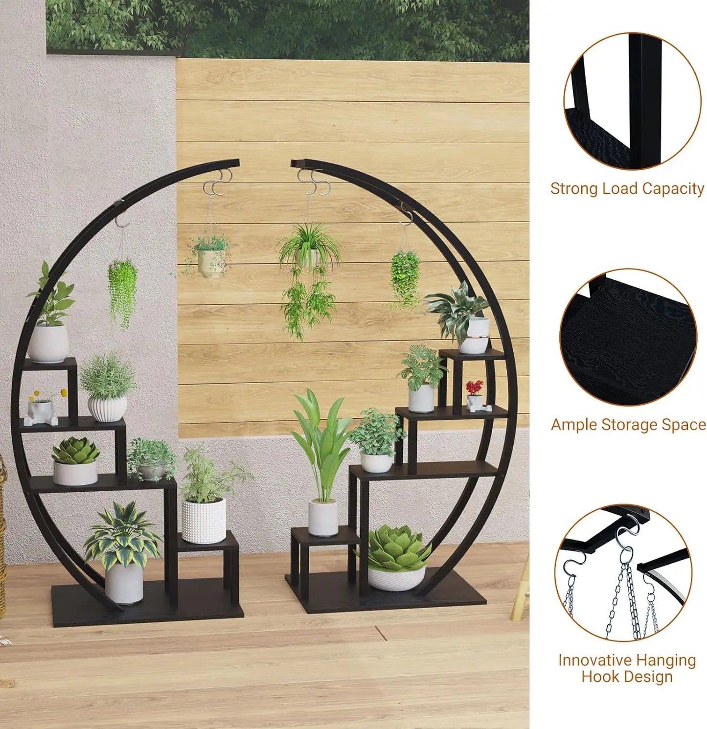 2pcs 5-Tier Metal Plant Stand Indoor Half Moon Shape Tall Garden Plant Holder Round Flower Shelf Rack for Home Patio Lawn Living