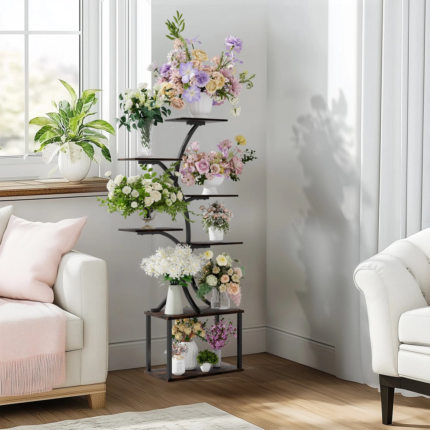 Multilayered Plant Stand Industrial Style Tree-Shaped Plant Stand Display Rack Corner Flower Holder for Garden Planters, Indoor