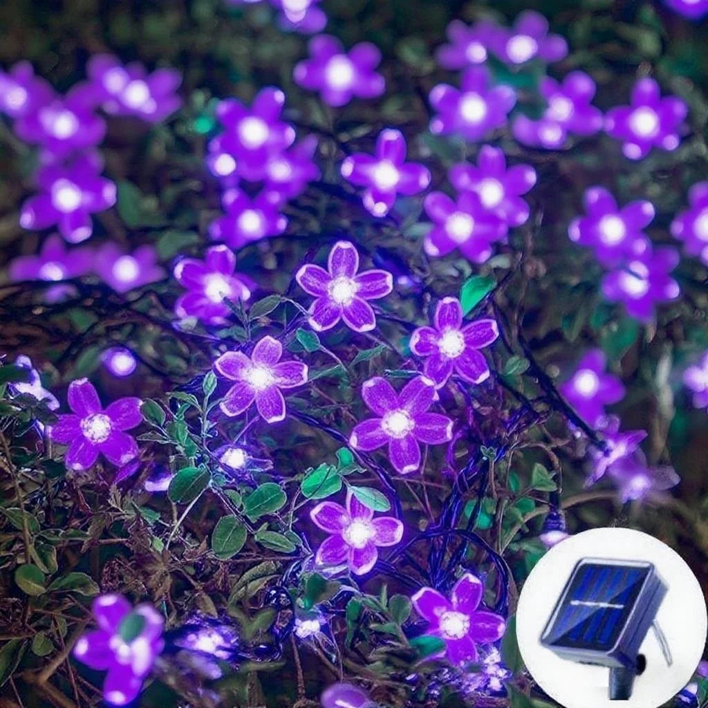Solar Cherry Garden Blossom Flower Lights Garlands String Lights Solar Outdoor Waterproof Lawn Pathway Christmas Decoration Lamp