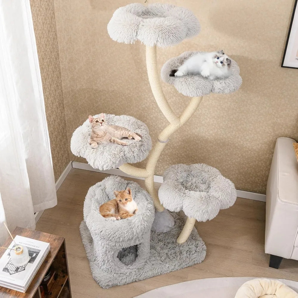 PETSITE 65 Inch Tall Cat Tree, Multi-Level Modern Cat Tree Tower with Sisal Scratching Posts, Cat Condo, Soft Long Plush Covered