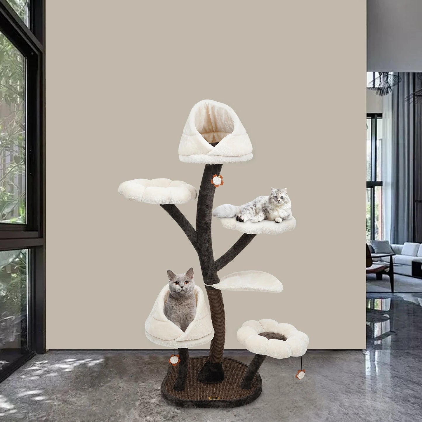Large Cat Tree, Multi-Level Tall Cat Tower with Sisal Scratching Posts, Hammocks, Cat Condo and Removable Washable Cushions