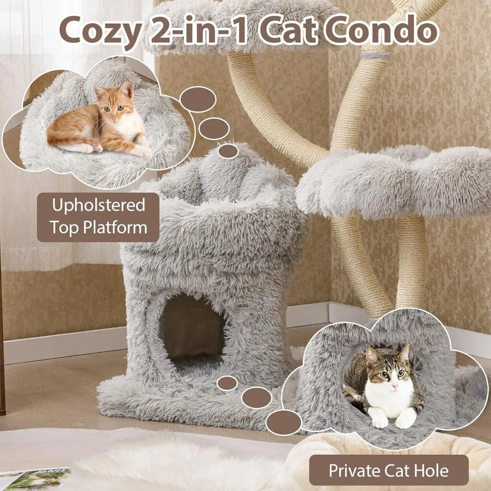 PETSITE 65 Inch Tall Cat Tree, Multi-Level Modern Cat Tree Tower with Sisal Scratching Posts, Cat Condo, Soft Long Plush Covered
