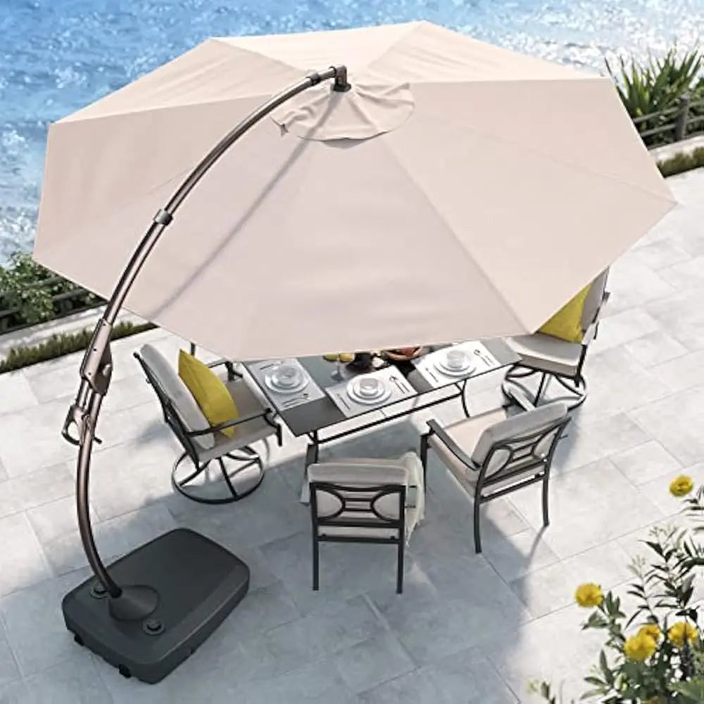 12 FT Outdoor Cantilever Umbrella, Large Round Aluminum Offset Umbrellas with Base for Garden Deck Patio,Outdoor Umbrella