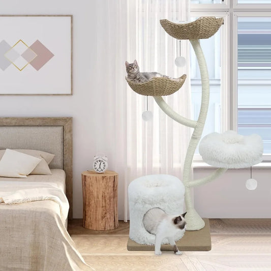 Very 63” Cat Tree Tower For Indoor Cats, Multi-Level Large Cat Climbing Furniture With Scratching Posts, Soft Perch, Cozy Cave,