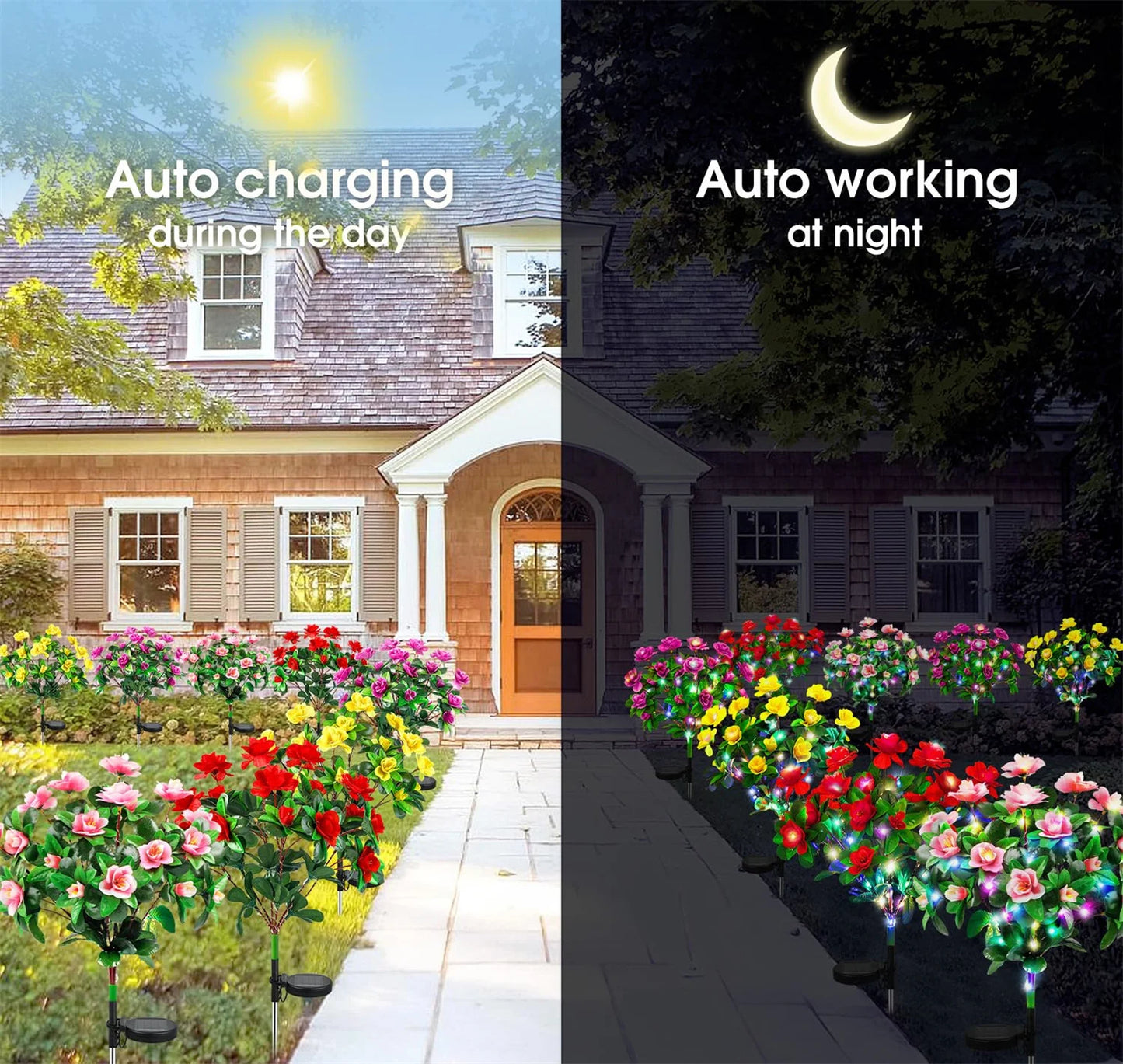 LED Solar Light Waterproof Azalea Solar Flowers Lamp Outdoor Decorative for Garden Yard Lawn Path Lighting Holiday Wedding Decor