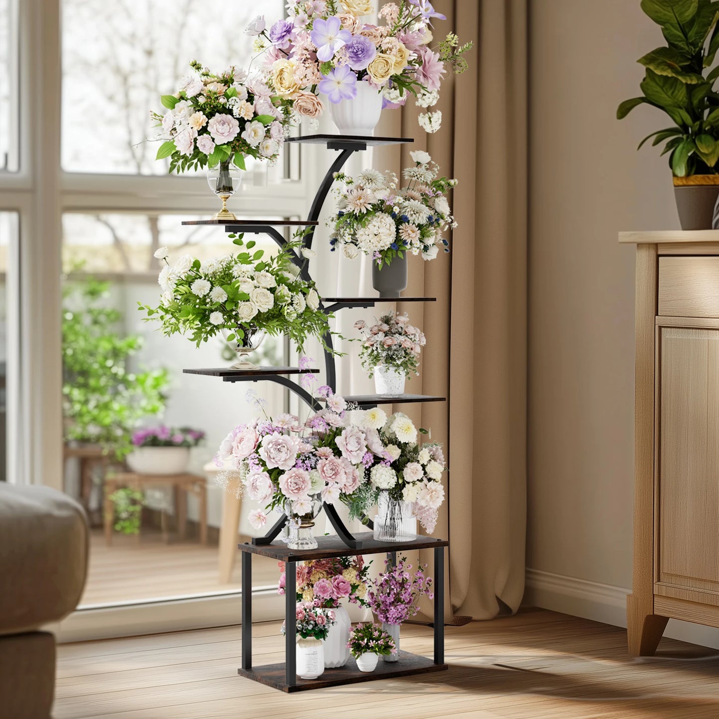 Multilayered Plant Stand Industrial Style Tree-Shaped Plant Stand Display Rack Corner Flower Holder for Garden Planters, Indoor