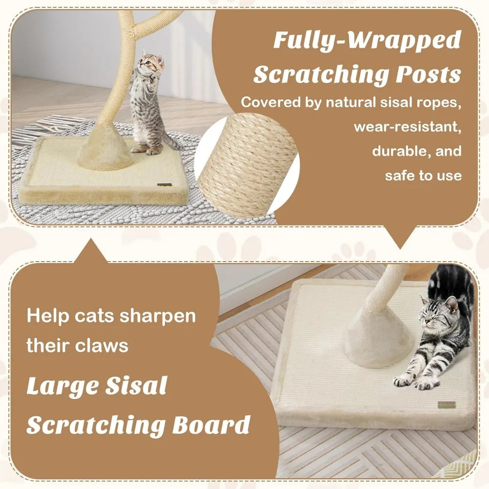 PETSITE 70" Tall Cat Tree, Cat Tower with Scratching Posts and Board, Multi-Level Cat Tower for Large Cats 20 lbs+ with 3 Cozy P