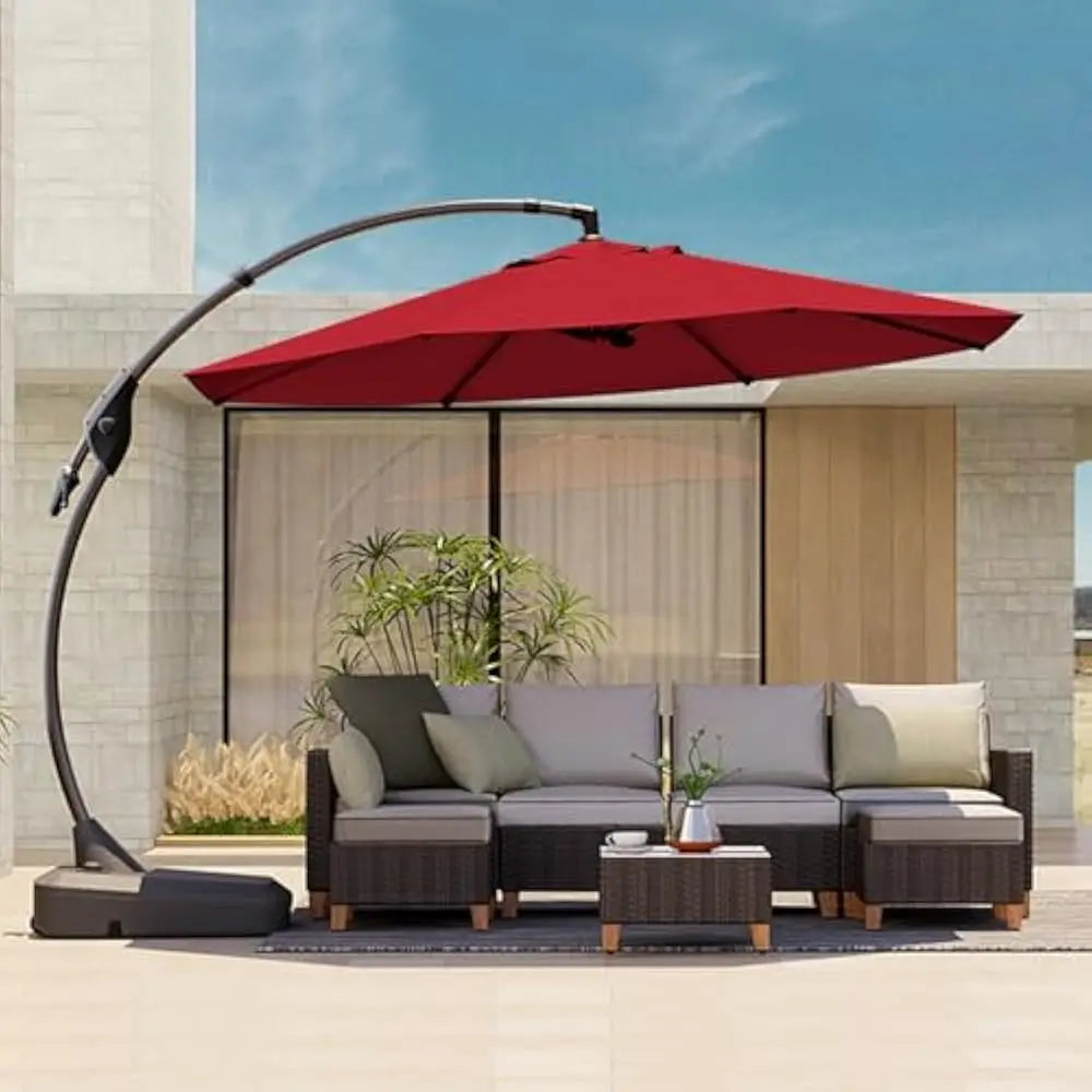 12 FT Outdoor Cantilever Umbrella, Large Round Aluminum Offset Umbrellas with Base for Garden Deck Patio,Outdoor Umbrella