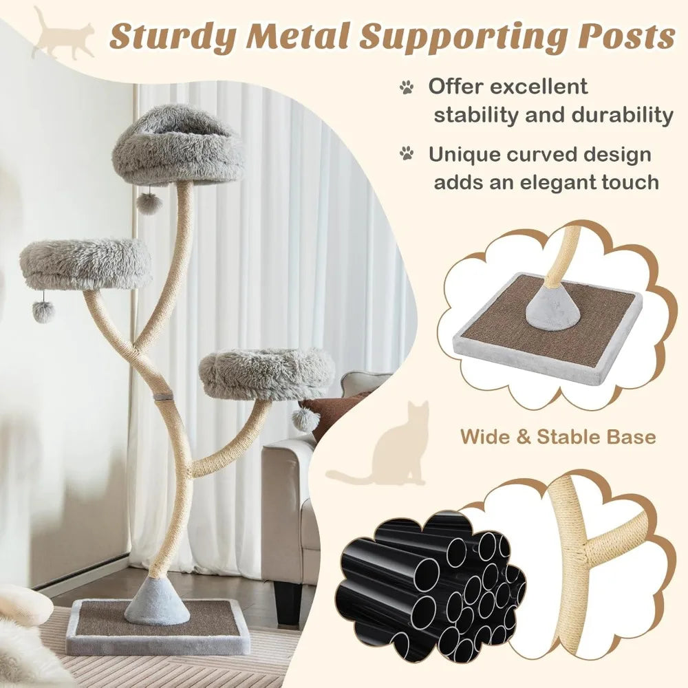 PETSITE 70" Tall Cat Tree, Cat Tower with Scratching Posts and Board, Multi-Level Cat Tower for Large Cats 20 lbs+ with 3 Cozy P